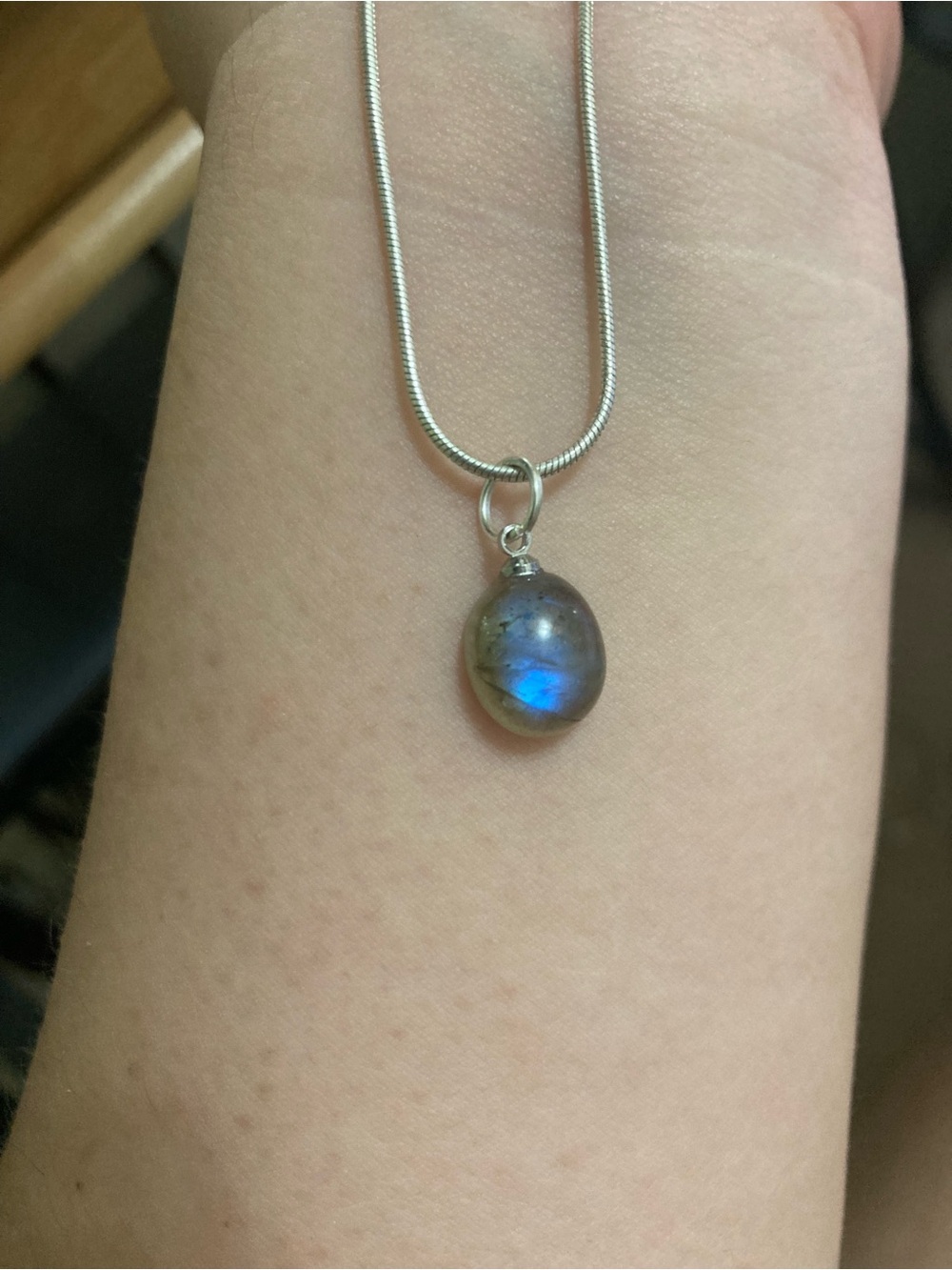 Labradorite Pendant Necklace in Silver 10*12mm size- Blue Flash